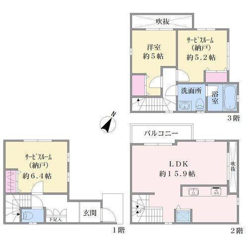 間取図/区画図:1LDK+2S