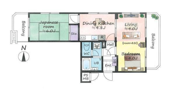 間取図/区画図:参考間取り図　専有面積：40.60ｍ2　バルコニー面積：8.71ｍ2